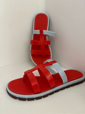 Melissa Red and Light Blue Strappy Slide Sandals for Women